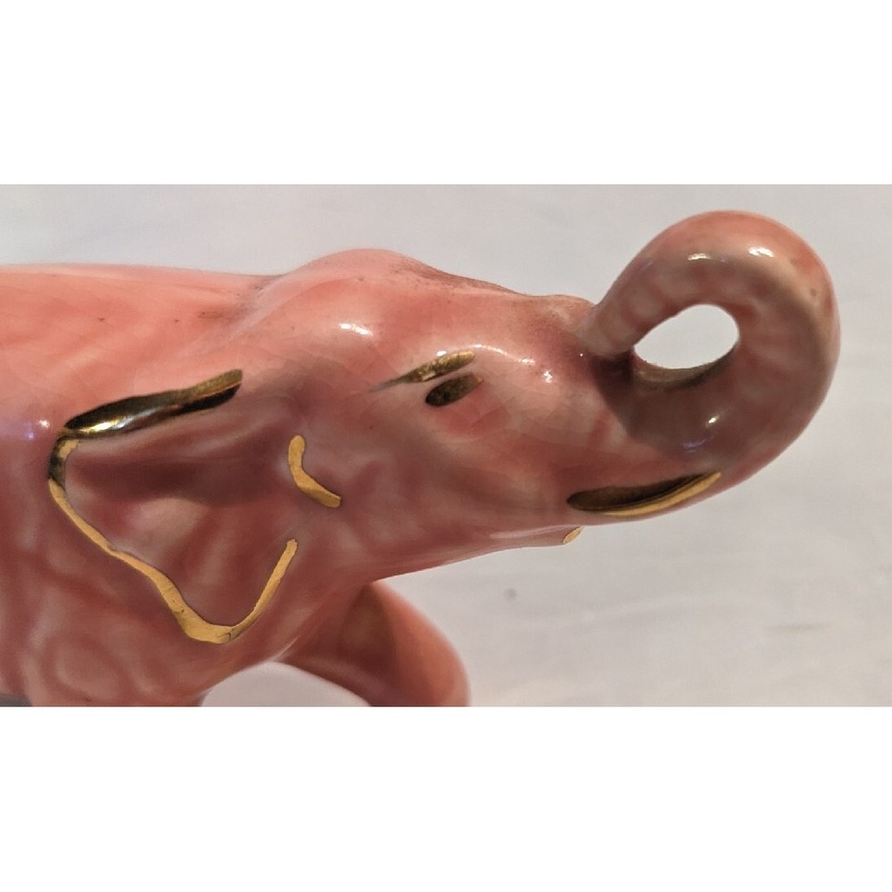 4 Elephants Figurines Trunk Up Moriage Ceramic Japan Resin Pink Gold Vtg Trinket - Picture 7 of 16